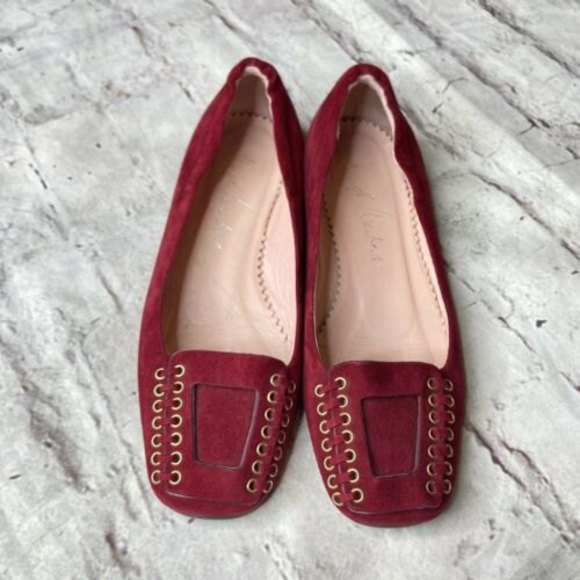 Daniel Barbara Red Square Toe Flats Made In Italy Suede Studded - Picture 5 of 6